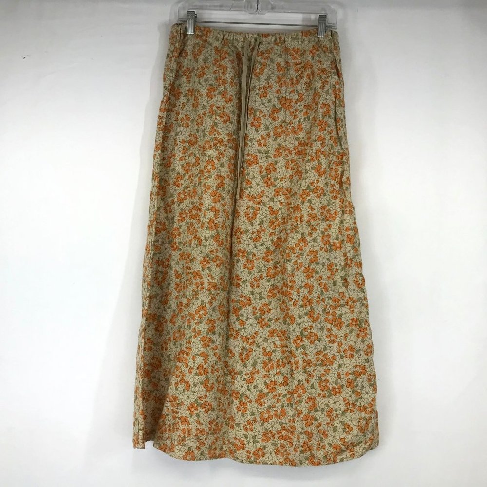 Eddie Bauer Orange Floral Linen Maxi Skirt